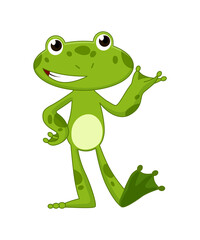 Cartoon frogs Funny cartoon frog. Little amphibia character standing and smiling on white background. Adorable froggy watching