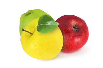 Yellow, red and green apple isolated white background.