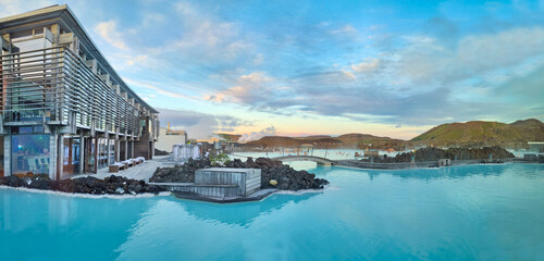 Panoramic view of hot spring Blue Lagoon, Iceland