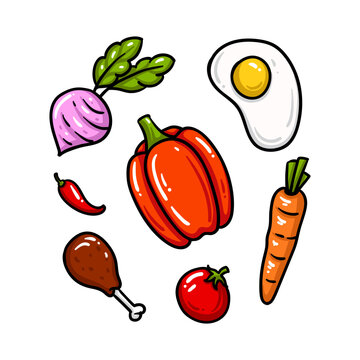 healthy food and fruit vegetables doddle set