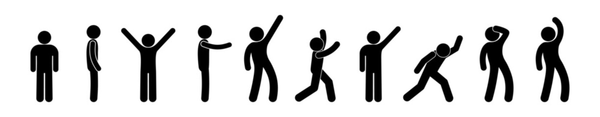 stick figure icon man, set of human gestures