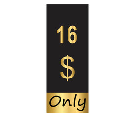 $ Dollar Only Coupon sign or Label or discount voucher Money Saving label, stamp Vector Illustration with fantastic gold font on black background