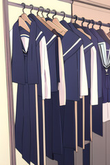 Girl's Japanese School Uniform in a Wardrobe