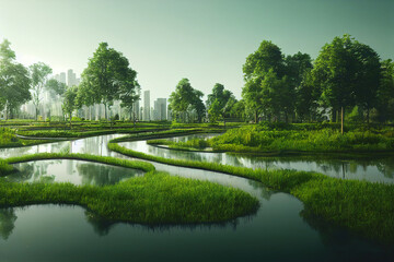 Green garden in modern city