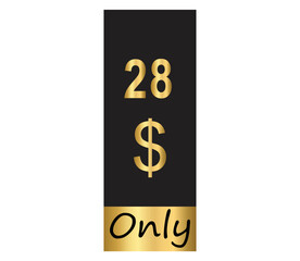 $ Dollar Only Coupon sign or Label or discount voucher Money Saving label, stamp Vector Illustration with fantastic gold font on black background