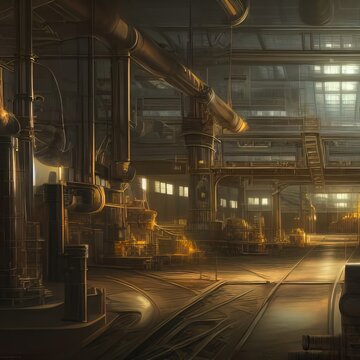 Industrial Zone In The Night, Engine Manufacturing Factory Industry Industrial Work