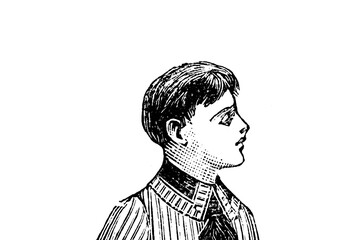 Portrait of a boy - Vintage Illustration in engraving style