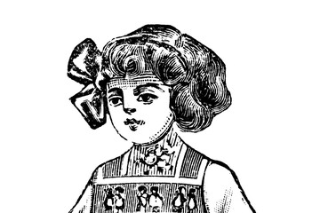 Portrait of a little girl - Vintage Illustration in engraving style