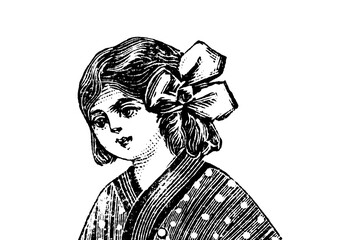Portrait of a little girl - Vintage Illustration in engraving style
