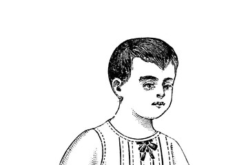 Portrait of a boy - Vintage Illustration in engraving style