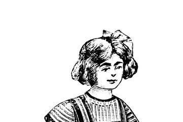 Portrait of a little girl - Vintage Illustration in engraving style