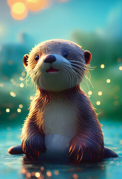 Portrait of a cute baby sea otter