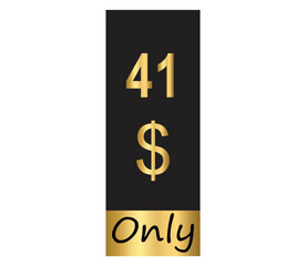 $ Dollar Only Coupon sign or Label or discount voucher Money Saving label, stamp Vector Illustration with fantastic gold font on black background