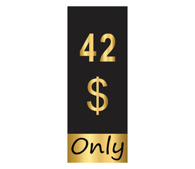 $ Dollar Only Coupon sign or Label or discount voucher Money Saving label, stamp Vector Illustration with fantastic gold font on black background