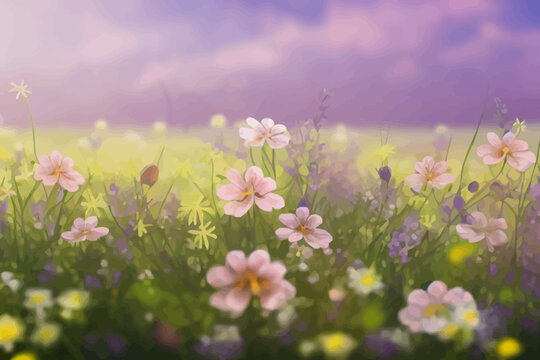 a meadow filled with pastel pink lilac white