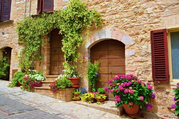 Plakat medieval village of Spello in the city of Perugia, Umbria, Italy