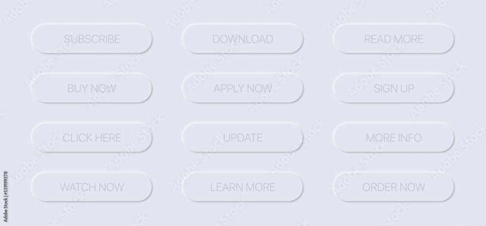 Fototapete Minimalistic web buttons collection with shadow. Vector illustration