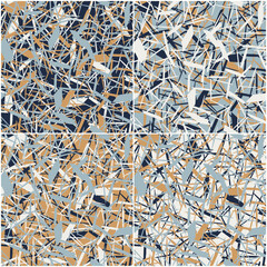 Seamless pattern illustration of dynamic flying random chips in beige, white and blue. Surface design element in repeating square tile.
