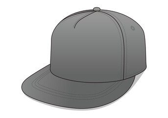Blank Gray 5 Panels Hip Hop Cap Template On White Background, Vector File