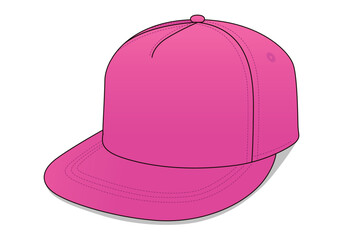 Blank Pink 5 Panels Hip Hop Cap Template On White Background, Vector File