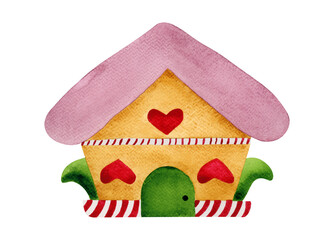 Christmas gingerbread house in watercolor. Christmas watercolor illustration.