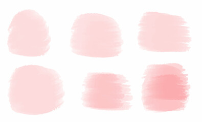 Set of pastel pink watercolor brush isolate on white, vector.