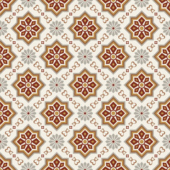 Seamless pattern with Islamic ethnic Turkish ornamental endless fabric patterns block tiles Arabic motifs tile on colorful abstract flat vector.