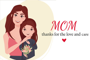 happy mothers day mom and daughter vector illustration