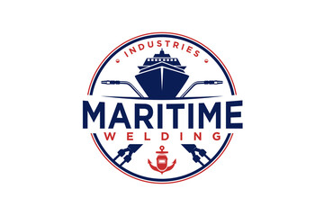 Shipyard welding logo design industrial ship manufacture ship building dockyard emblem metal work