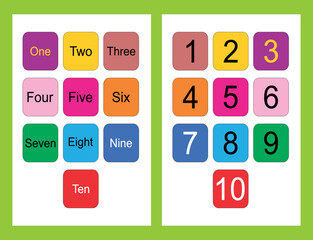 Creative vector illustration of numbers set 1 to 10 isolated on color square box on white  background. One to ten Numbers web icons template. Abstract graphic element best for learning Vector Eps8