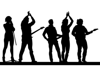 Concert of rock band on a white background