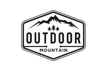 Rocky mountain logo adventure park outdoor emblem badge camping illustration hexagon shape