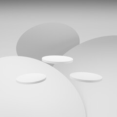 Abstract white 3D cylinder pedestal podium floating on air. Minimal wall scene for cosmetic product display presentation. Geometric rendering platform design.