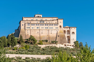 The back of the famous basilica of San Francesco in Assisi, Perugia, Italy