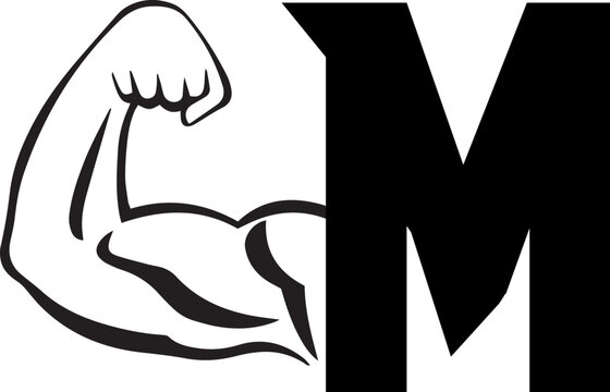 Letter M Logo With muscular shape. Fitness Gym logo.