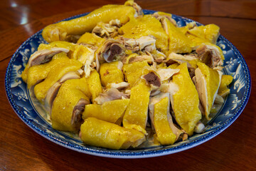 A plate of tender white cut chicken