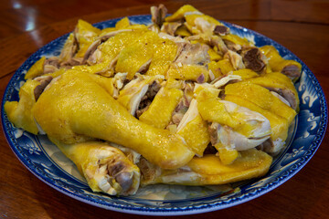 A plate of tender white cut chicken