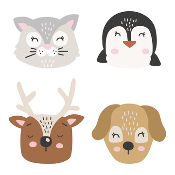 Baby animals set, animals collection, cute animals cartoon vector, adorable pet vector, minimalist cartoon design