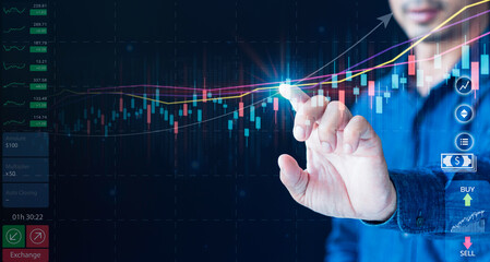 Business analysis, financial investment, and technology concept.  Price graph and indicator.Trader...