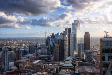 Panorama of the modern office skyscrapers at the financial district City of London, England