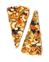 Two pieces of gozinak from different nuts isolated on white background.