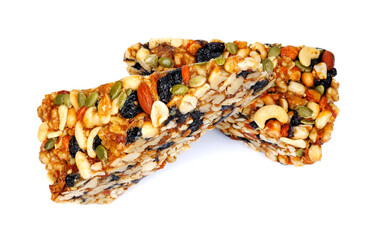 Two pieces of gozinak from different nuts isolated on white background.