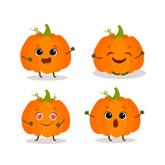 Cute cartoon pumpkin. Set of orange pumpkin characters.Cartoon vegetables.Healthy vegetarian food character.
