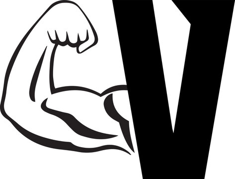 Letter V Logo With muscular shape. Fitness Gym logo.