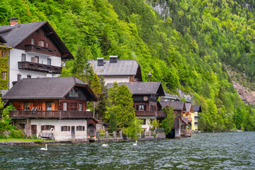 Fototapeta na wymiar Hallstatt Austria, Nature landscape of Hallstatt village with lake and mountain