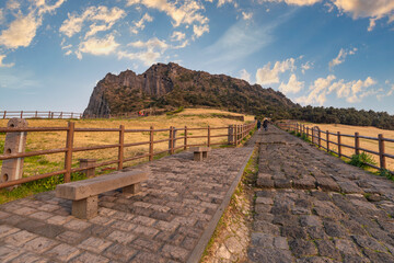 Fototapeta premium Jeju Island South Korea, nature landscape at Seongsan Ilchulbong