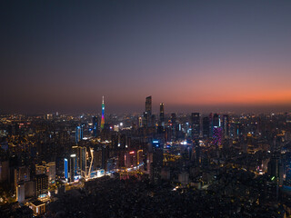 Obraz premium Aerial sunset view of Guangzhou, China. CBD landscapse