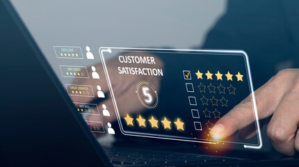 Users rate their experience using online applications. customer satisfaction survey concept Assessment of service quality leading to ratings of business reputation and customer satisfaction.