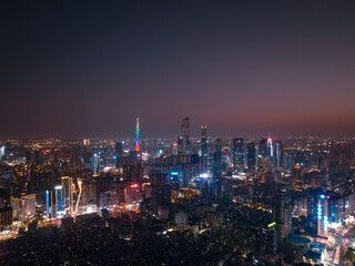 Fototapeta premium Aerial sunset view of Guangzhou, China. CBD landscapse