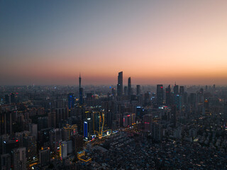 Obraz premium Aerial sunset view of Guangzhou, China. CBD landscapse